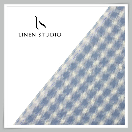 Tessitura Monti 70 Lea Shirting - Blue & Ivory Plaid Check (NEW) (Fastest Selling)