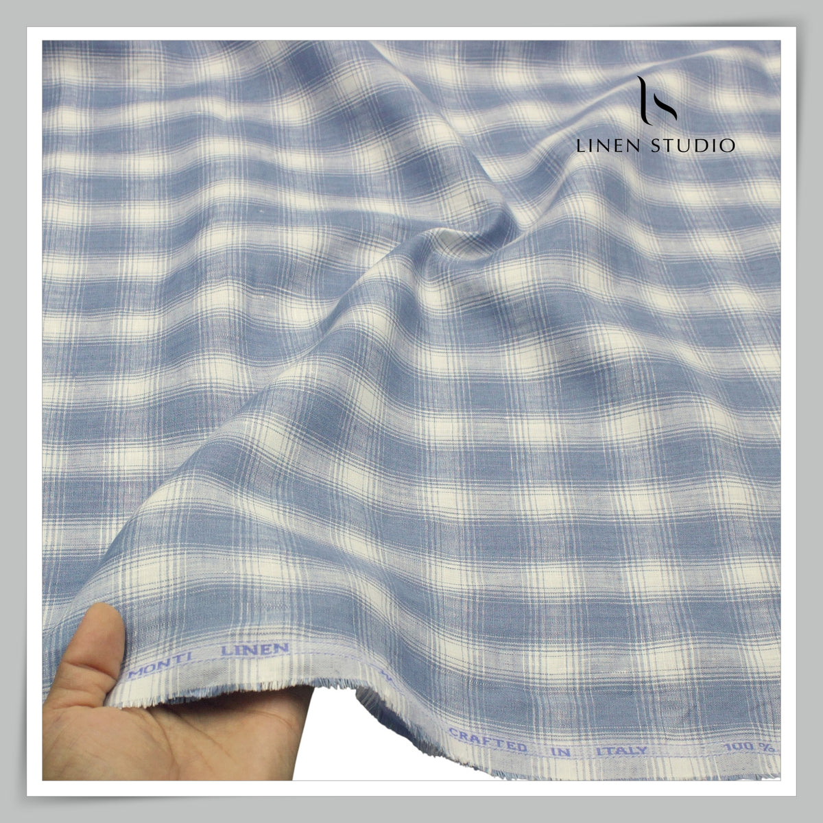 Tessitura Monti 70 Lea Shirting - Blue & Ivory Plaid Check (NEW) (Fastest Selling)