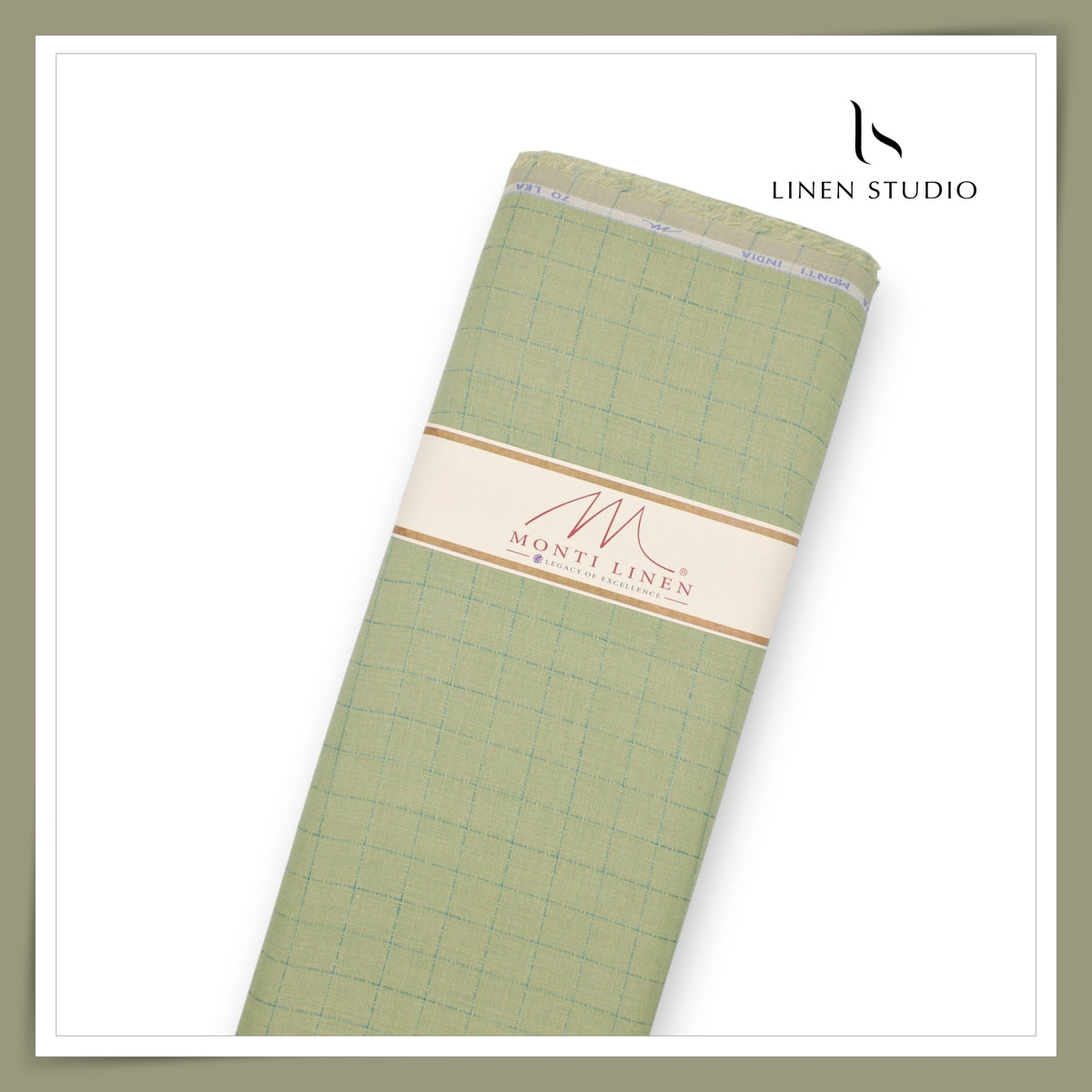 Tessitura Monti 70 Lea Shirting - Green with Blue Windowpane Check (NEW) (Fastest Selling)