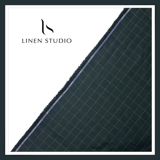 Tessitura Monti 70 Lea Shirting - Teal Green with Beige Check (NEW) (Fastest Selling)