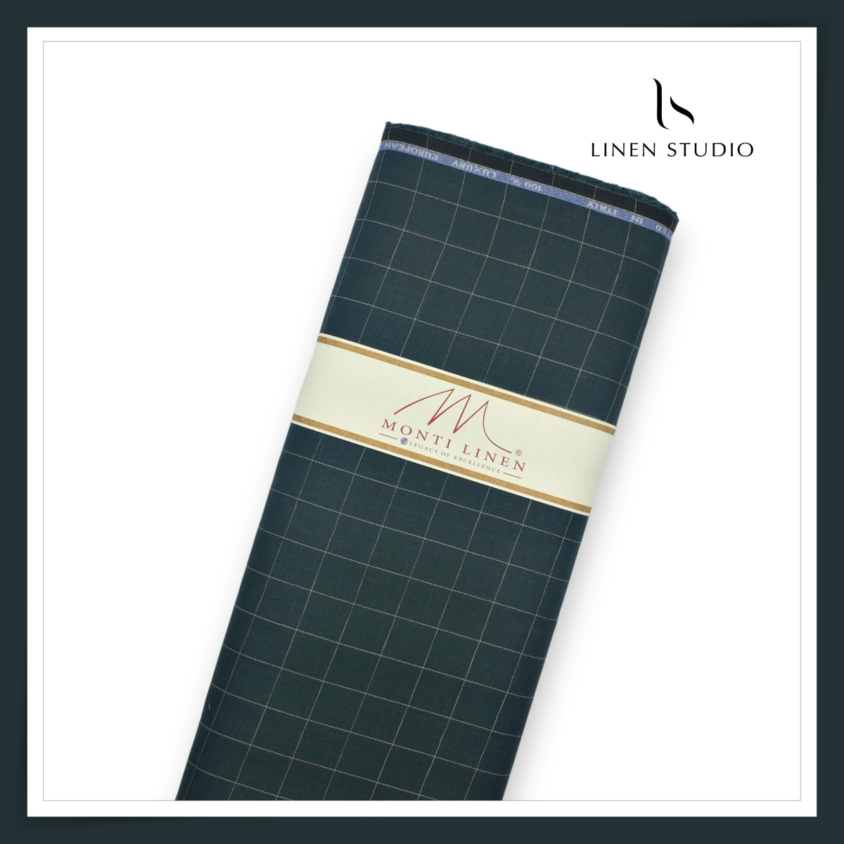 Tessitura Monti 70 Lea Shirting - Teal Green with Beige Check (NEW) (Fastest Selling)