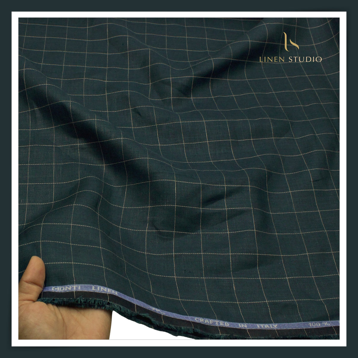 Tessitura Monti 70 Lea Shirting - Teal Green with Beige Check (NEW) (Fastest Selling)
