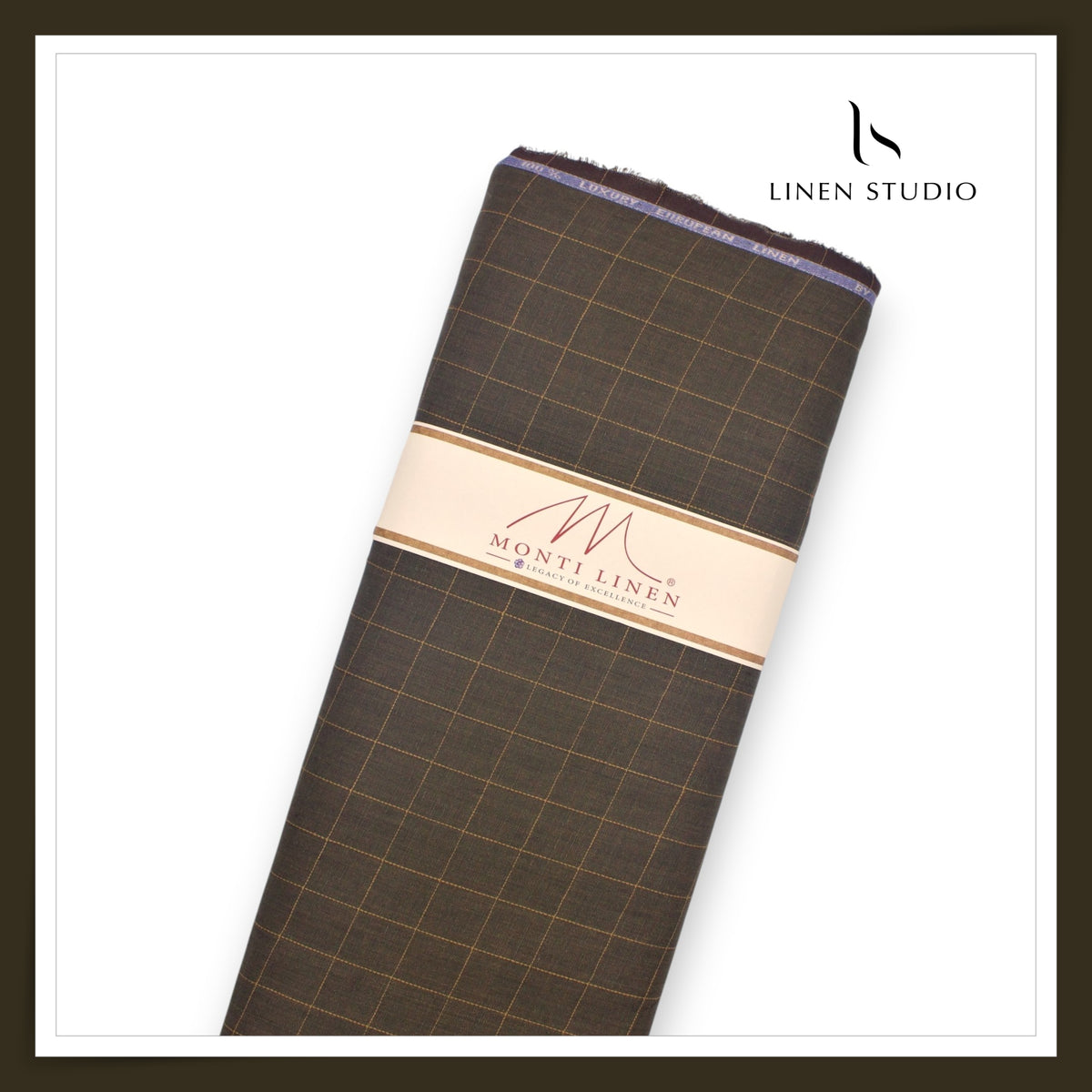 Tessitura Monti 70 Lea Shirting - Olive Brown with Mustard Check (NEW) (Fastest Selling)