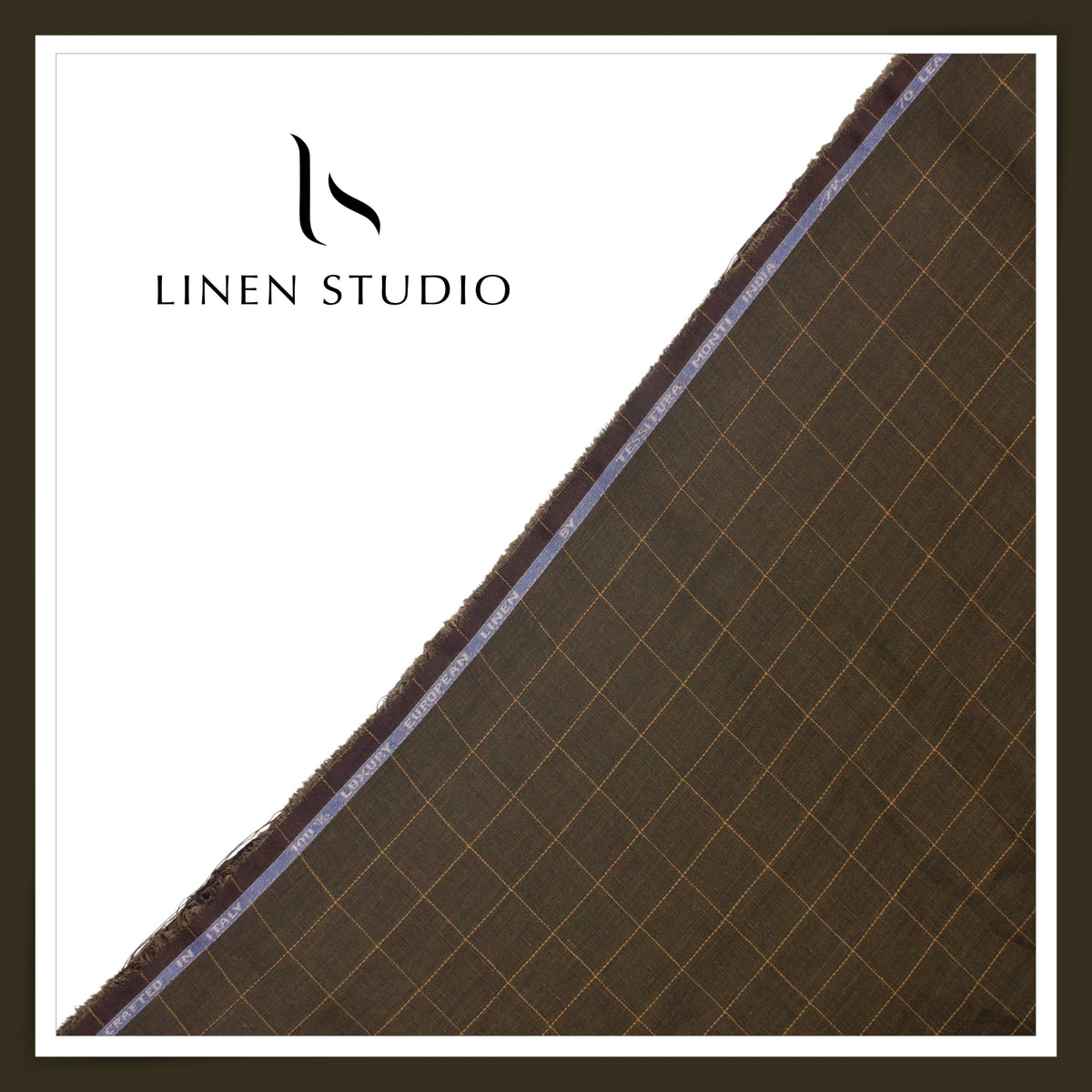 Tessitura Monti 70 Lea Shirting - Olive Brown with Mustard Check (NEW) (Fastest Selling)