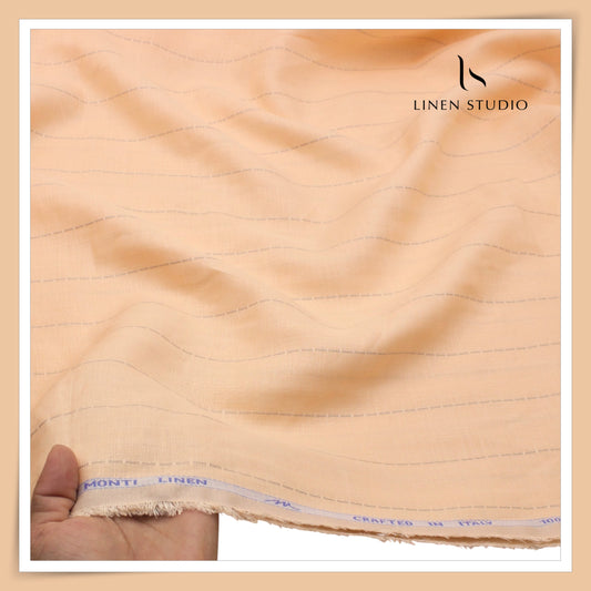Tessitura Monti 70 Lea Shirting - Deep Peach with Dashed Grey Stripe (NEW) (Fastest Selling)