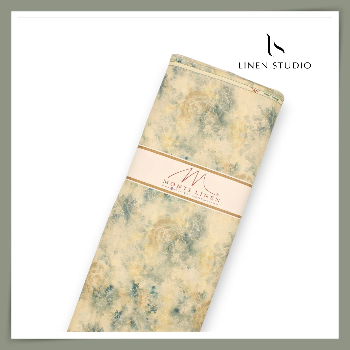 Tessitura Monti 70 Lea Linen Digital Printed Shirting - Teal & Ochre (NEW) (Zoom In)