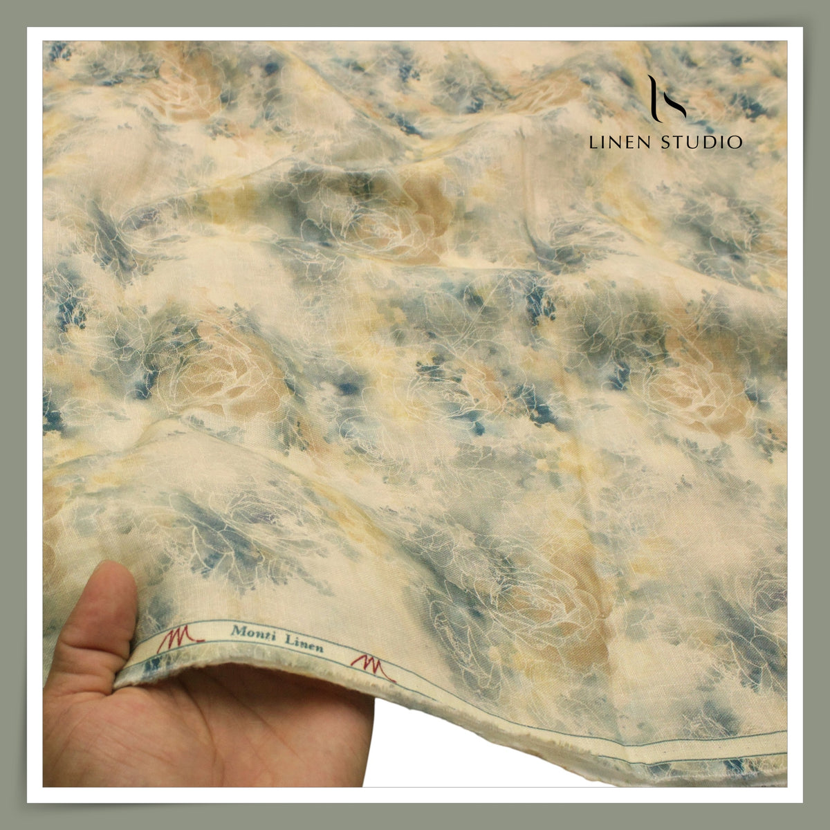 Tessitura Monti 70 Lea Linen Digital Printed Shirting - Teal & Ochre (NEW) (Zoom In)