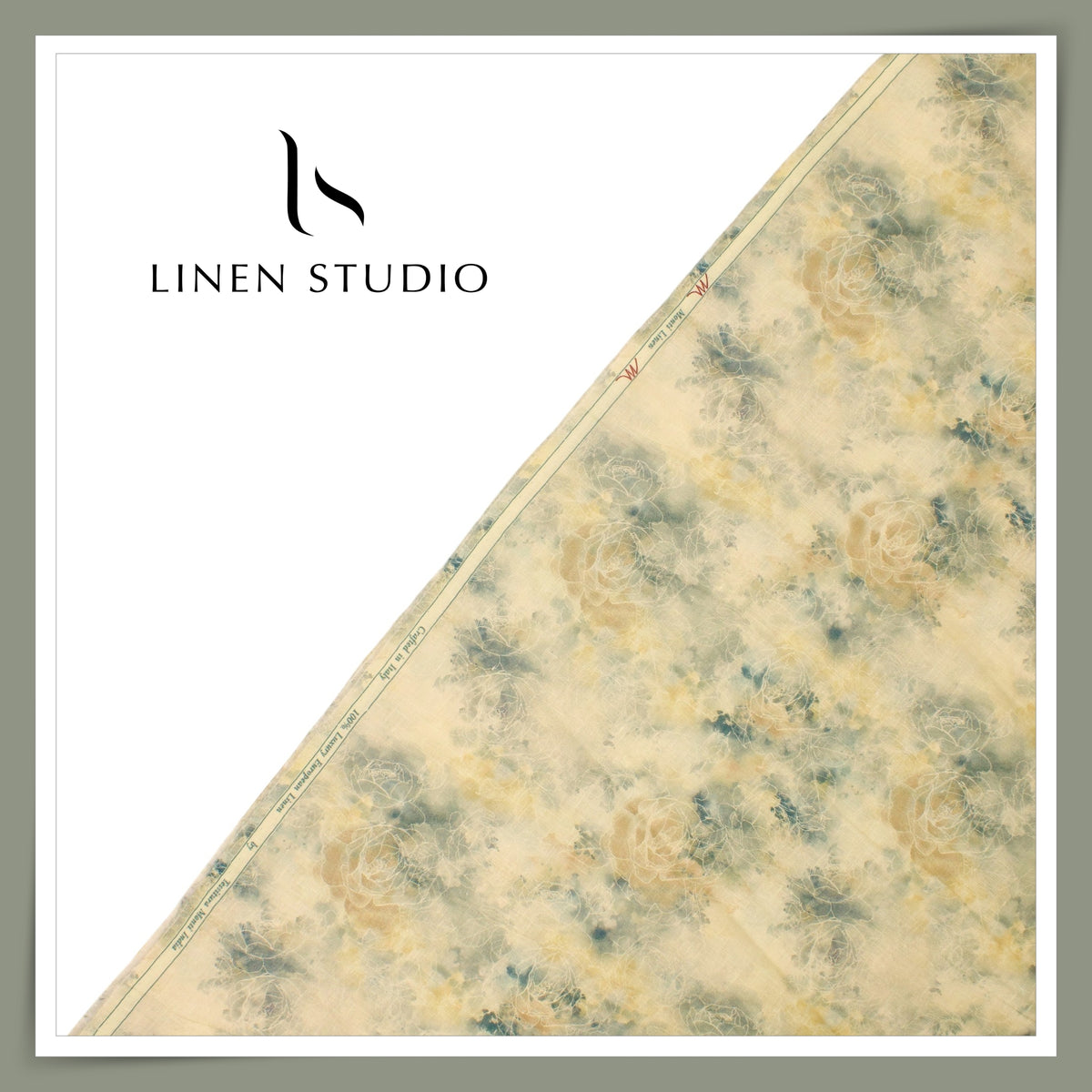 Tessitura Monti 70 Lea Linen Digital Printed Shirting - Teal & Ochre (NEW) (Zoom In)