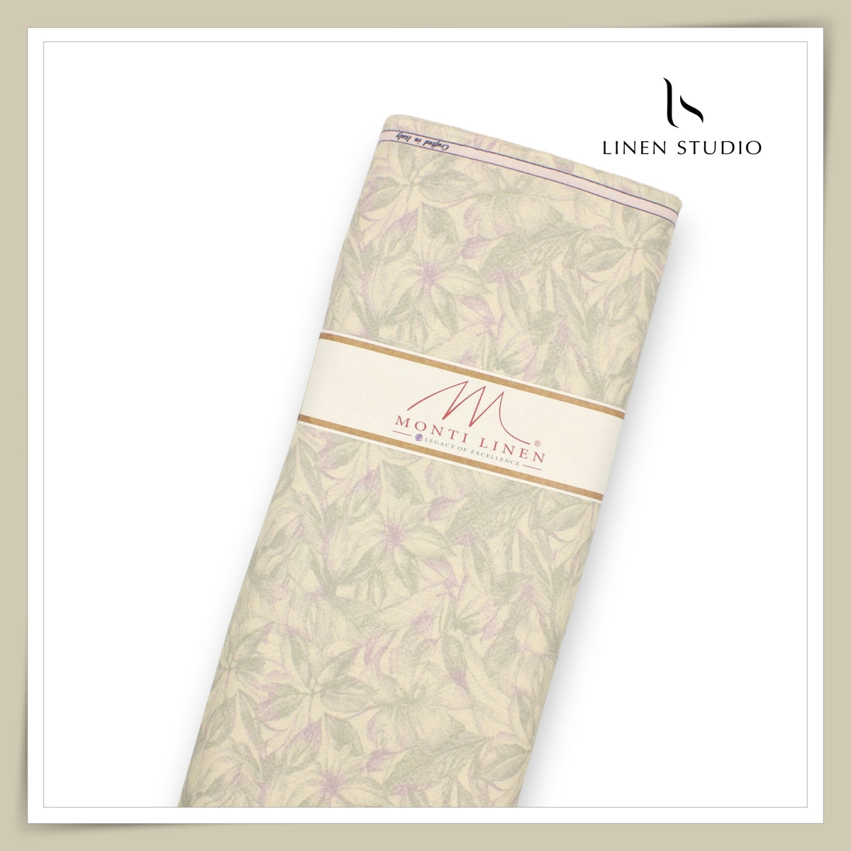 Tessitura Monti 70 Lea Linen Digital Printed Shirting - Sage & Lilac Floral Jacquard (NEW) (Zoom In)