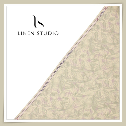 Tessitura Monti 70 Lea Linen Digital Printed Shirting - Sage & Lilac Floral Jacquard (NEW) (Zoom In)