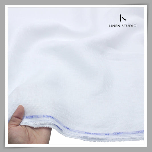 Tessitura Monti 70 Lea Premium Linen Shirting - White Self Jacquard Dobby (NEW) (Zoom In)