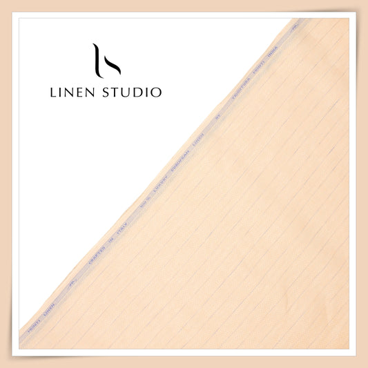 Tessitura Monti 70 Lea Shirting - Peach Dobby with Blue Stripe (NEW) (Fastest Selling) (Zoom In)