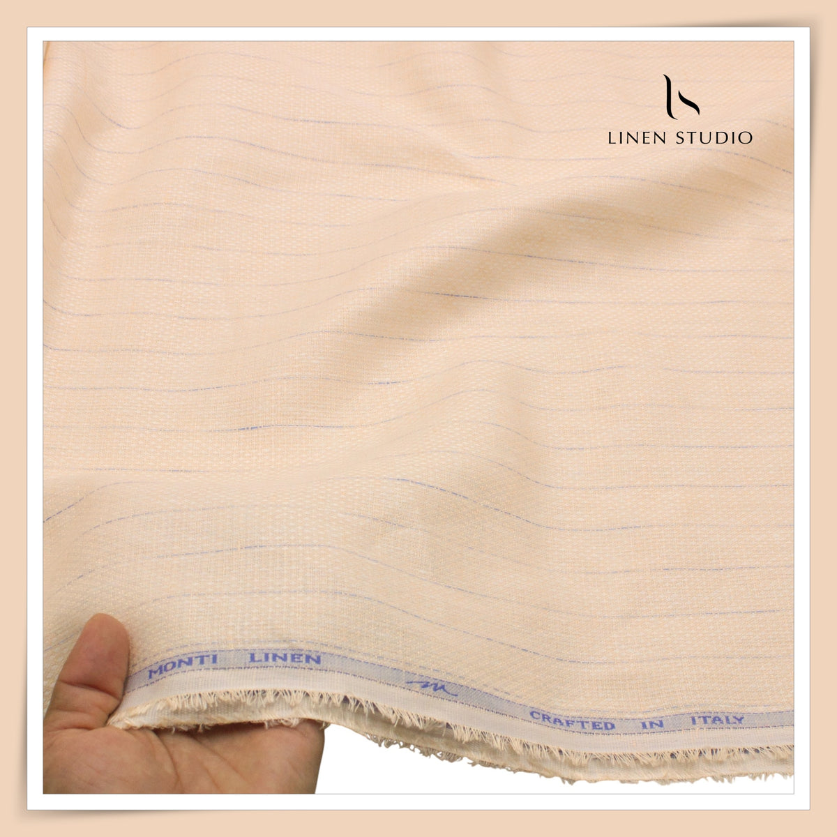 Tessitura Monti 70 Lea Shirting - Peach Dobby with Blue Stripe (NEW) (Fastest Selling) (Zoom In)