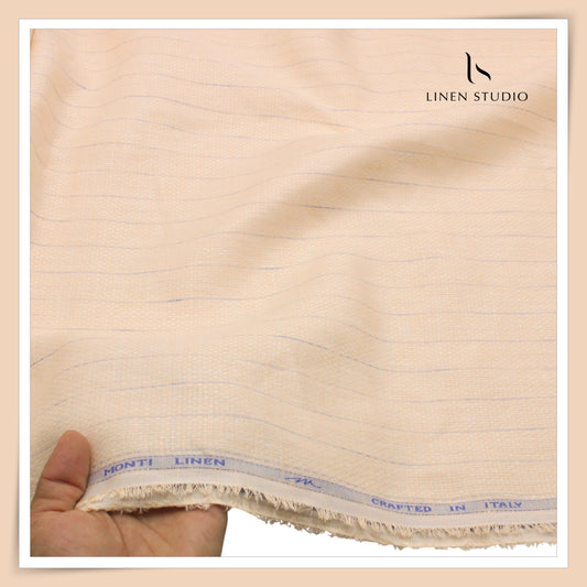 Tessitura Monti 70 Lea Shirting - Peach Dobby with Blue Stripe (NEW) (Fastest Selling) (Zoom In)