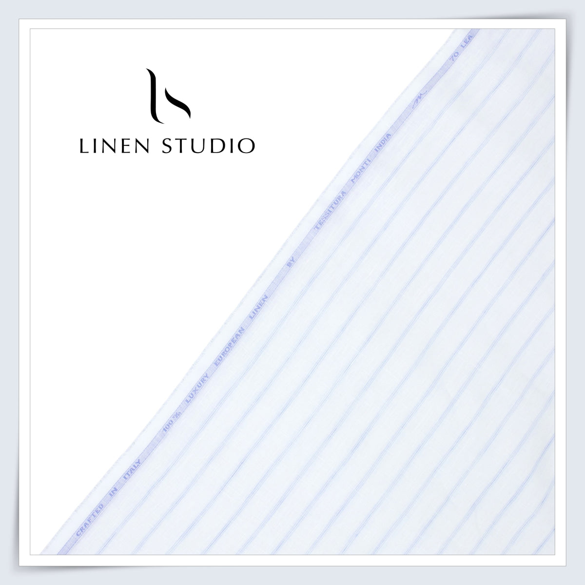 Tessitura Monti 70 Lea Shirting - White with Sky Blue Stripe (NEW) (Fastest Selling)