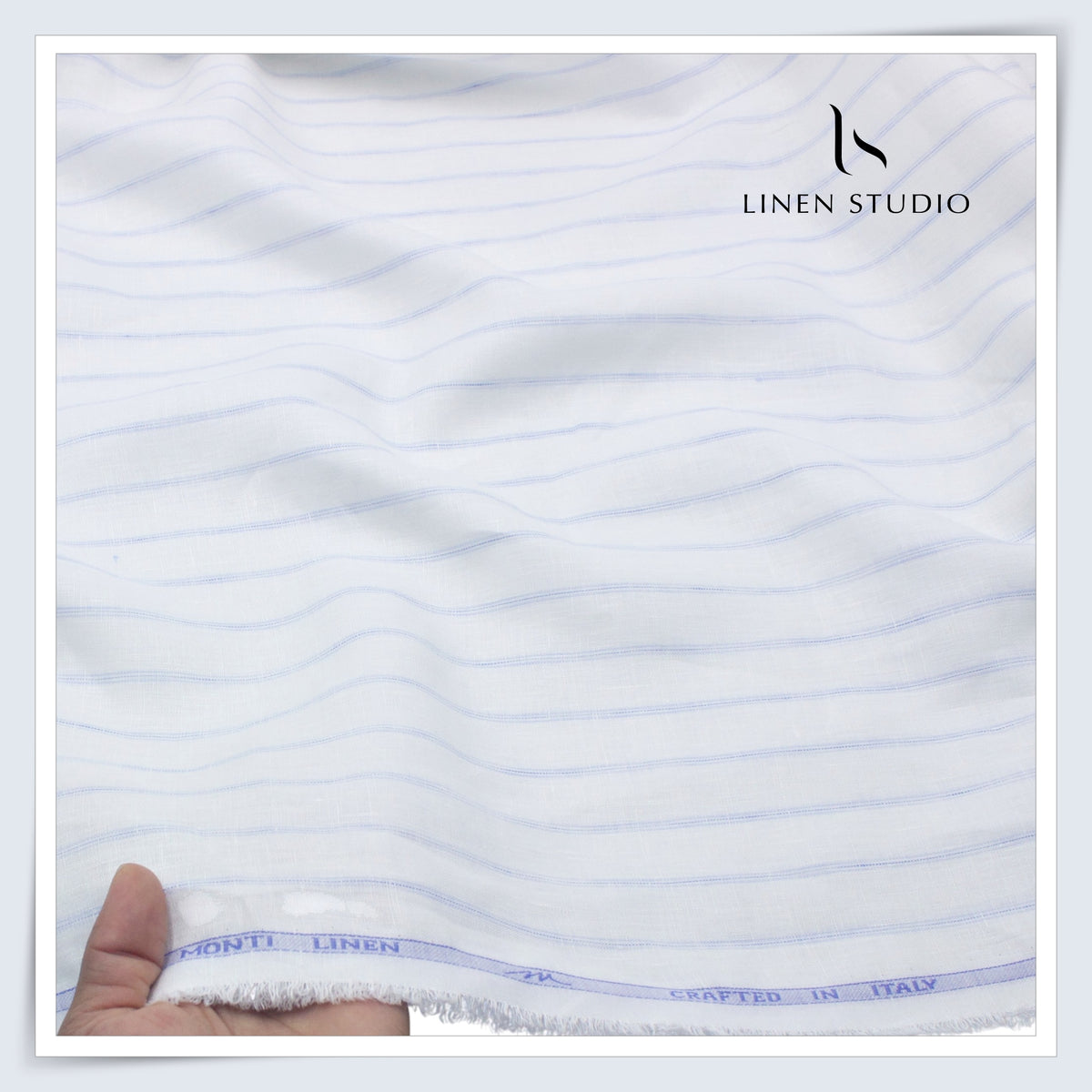 Tessitura Monti 70 Lea Shirting - White with Sky Blue Stripe (NEW) (Fastest Selling)