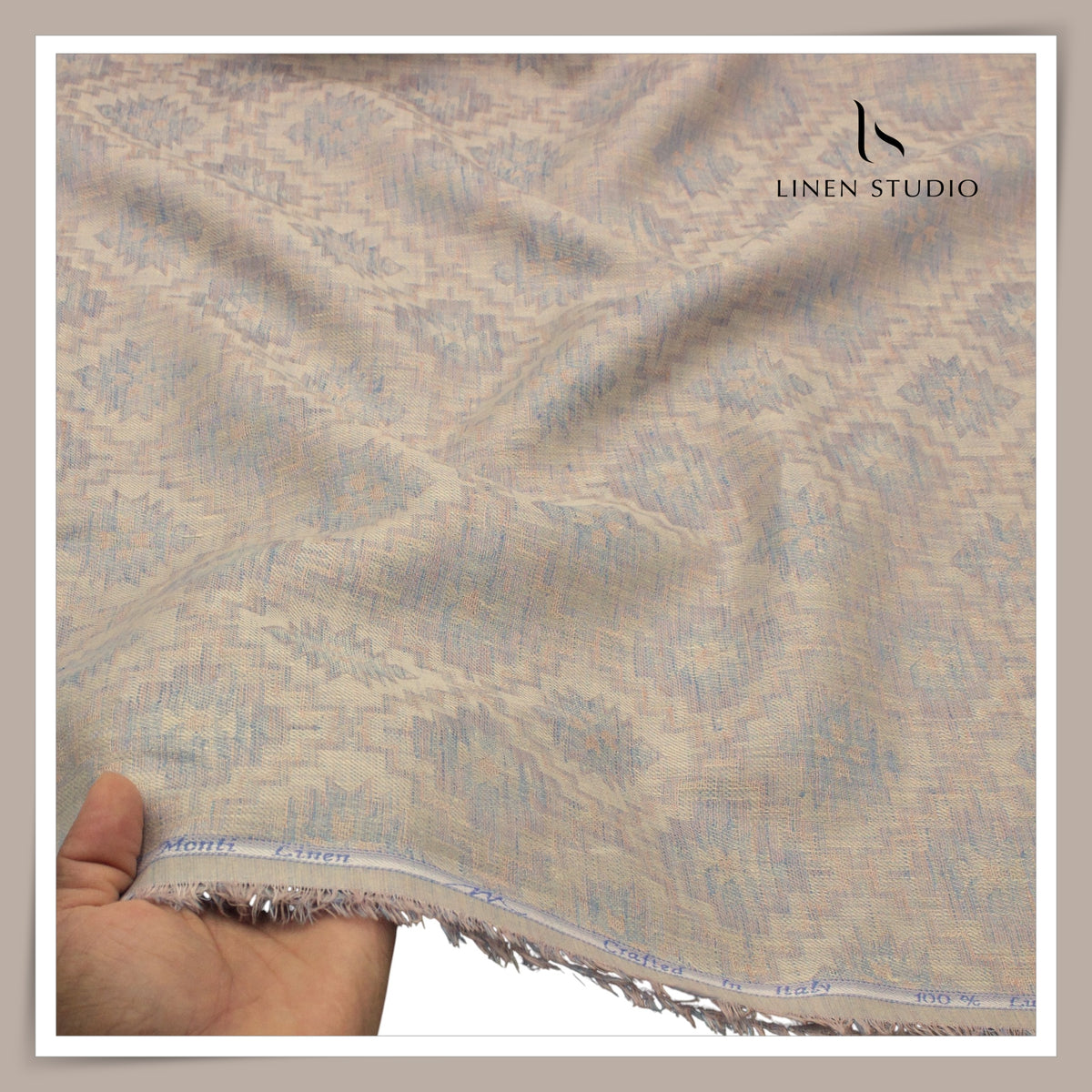 Tessitura Monti 70 Lea Linen Shirting - Geometric Kilim Motif Jacquard (NEW) (Zoom In)