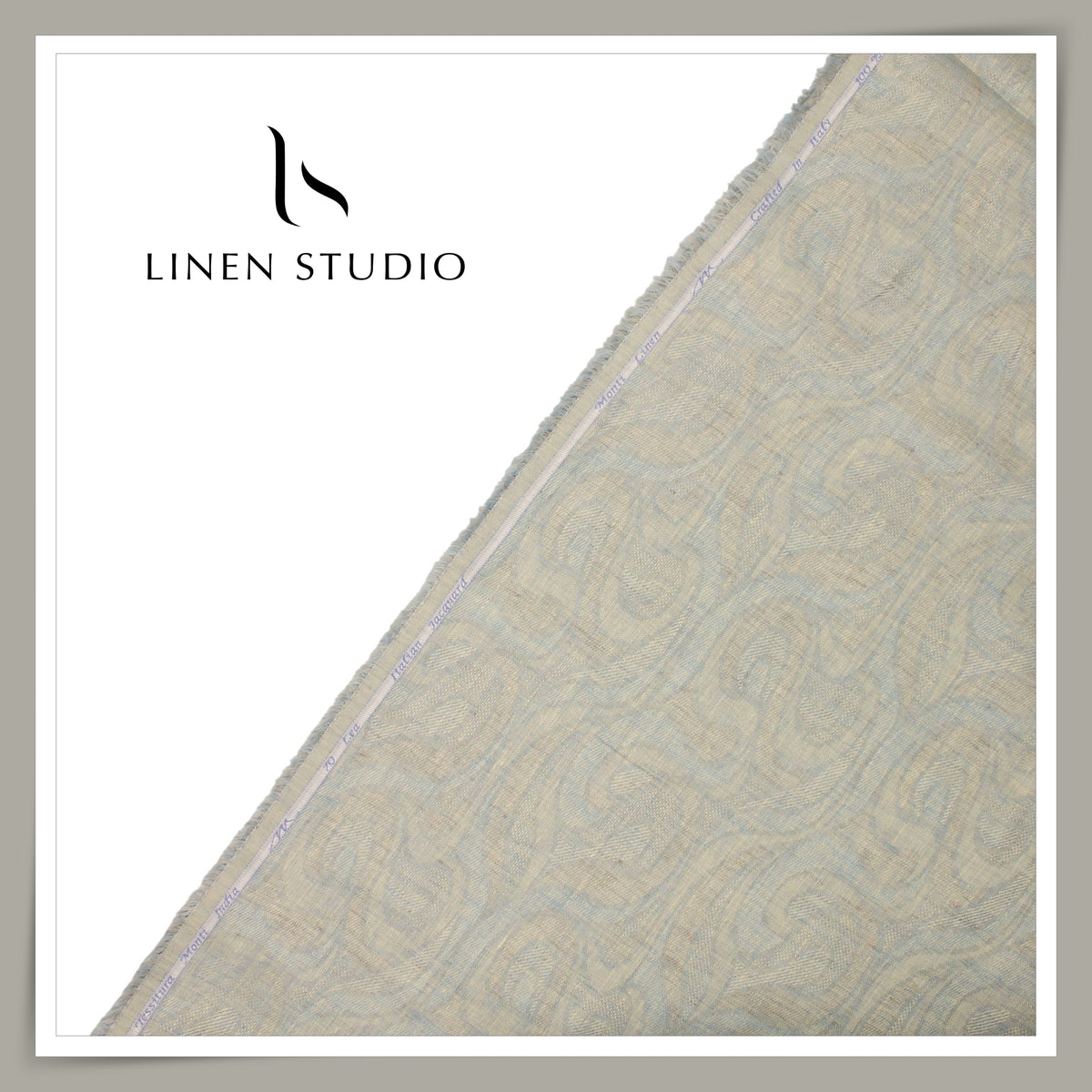 Tessitura Monti 70 Lea Linen Shirting - Powder Blue & Natural Jacquard (NEW) (Zoom In)