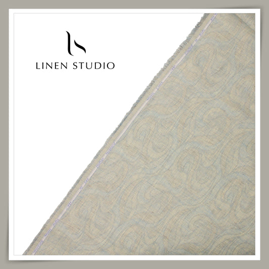 Tessitura Monti 70 Lea Linen Shirting - Powder Blue & Natural Jacquard (NEW) (Zoom In)