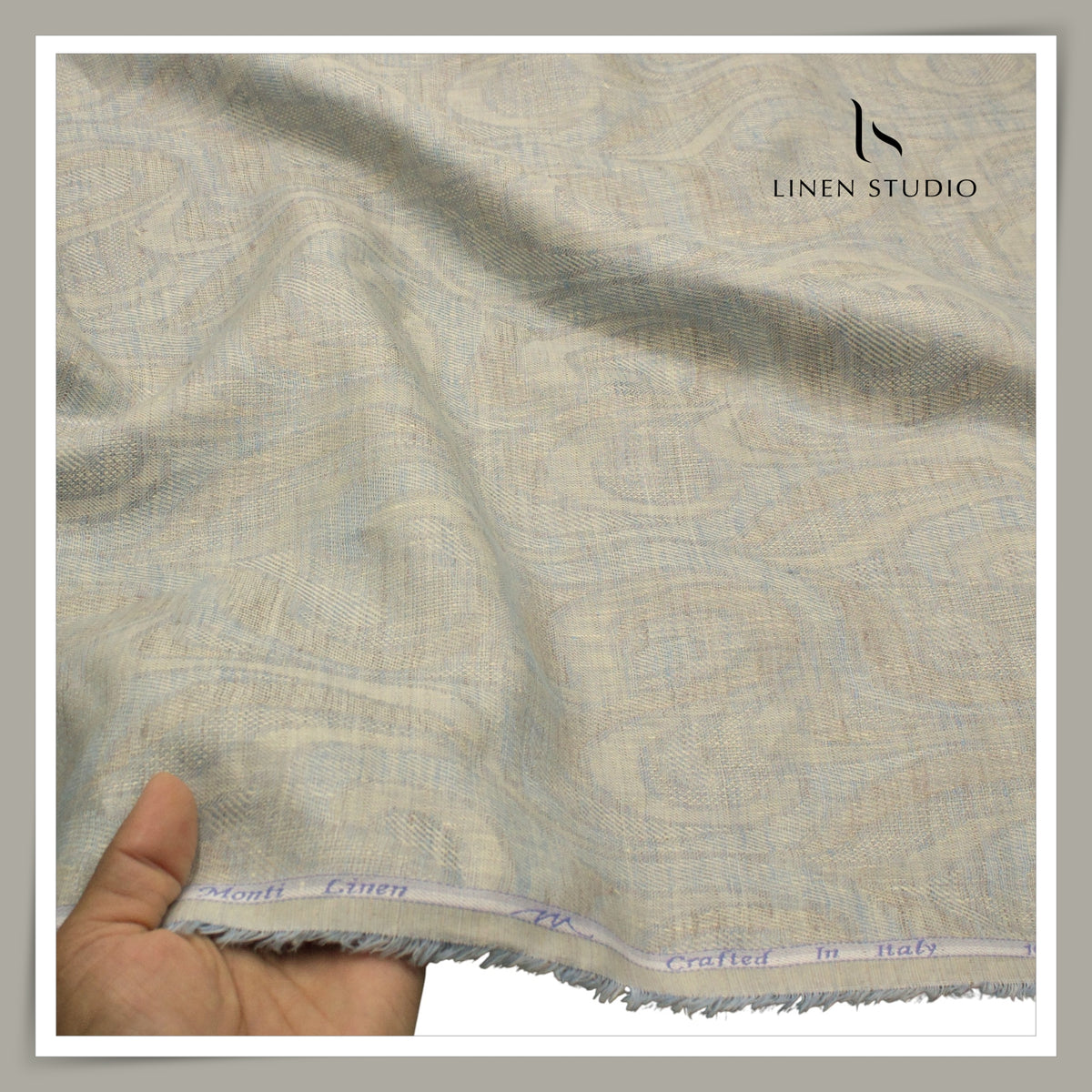 Tessitura Monti 70 Lea Linen Shirting - Powder Blue & Natural Jacquard (NEW) (Zoom In)