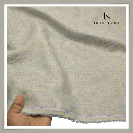 Tessitura Monti 70 Lea Linen Shirting - Powder Blue & Natural Jacquard (NEW) (Zoom In)