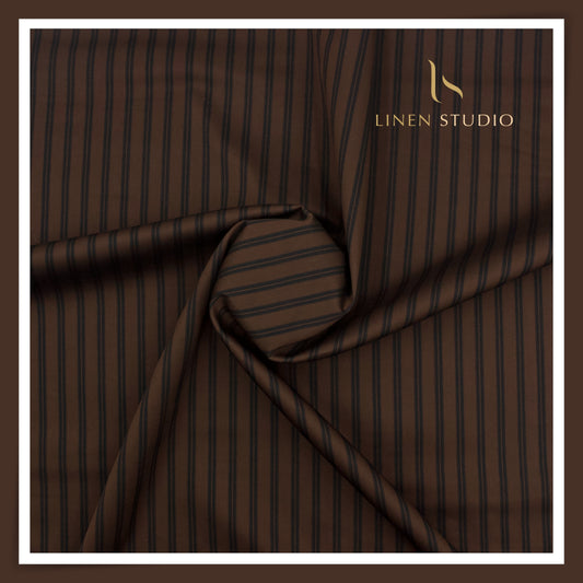 Tessitura Monti 100% Superfine 100's Giza Cotton Shirting - Thunder Brown Fancy Stripes (NEW) (Most Liked)