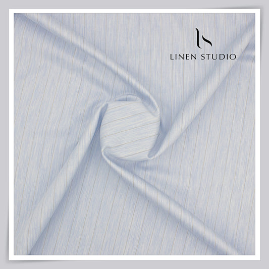 Tessitura Monti 100% Superfine 80's Giza Cotton Shirting - Melange Light Blue Stripes (NEW)