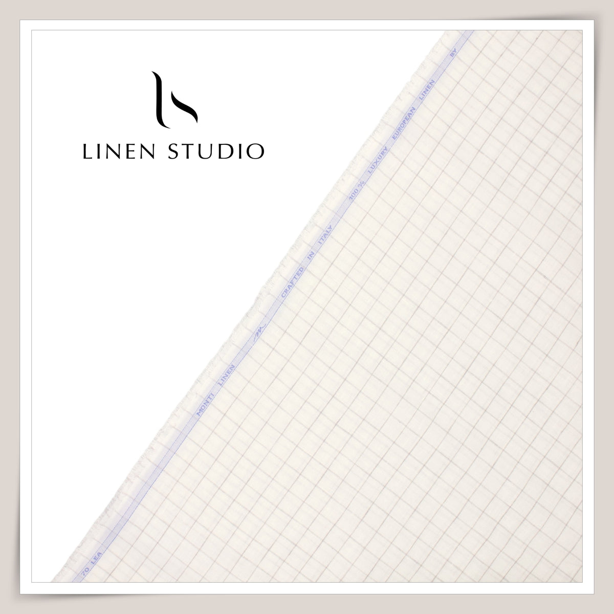 Tessitura Monti 70 Lea Shirting- Ivory Windowpane Check (NEW) (Fastest Selling)