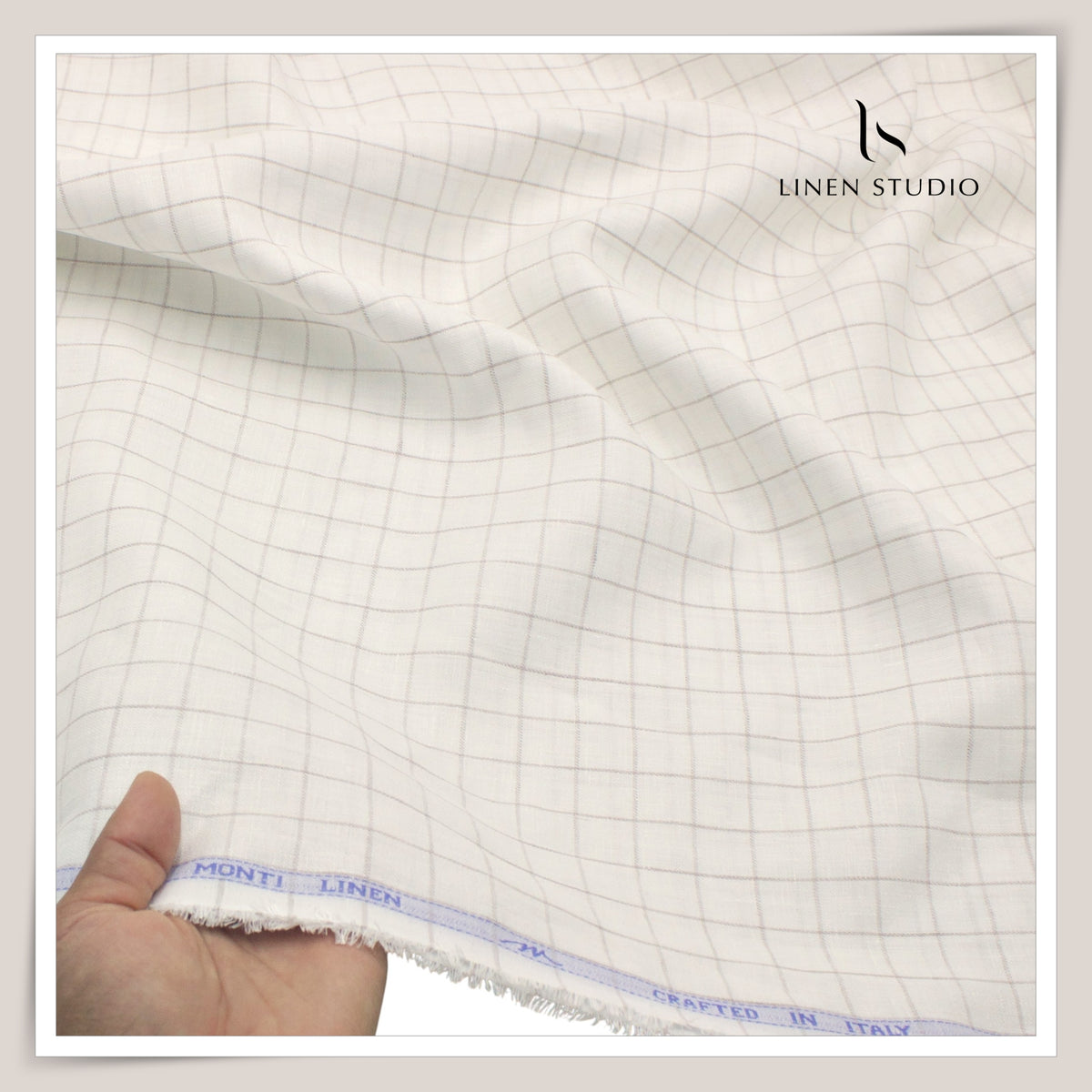 Tessitura Monti 70 Lea Shirting- Ivory Windowpane Check (NEW) (Fastest Selling)