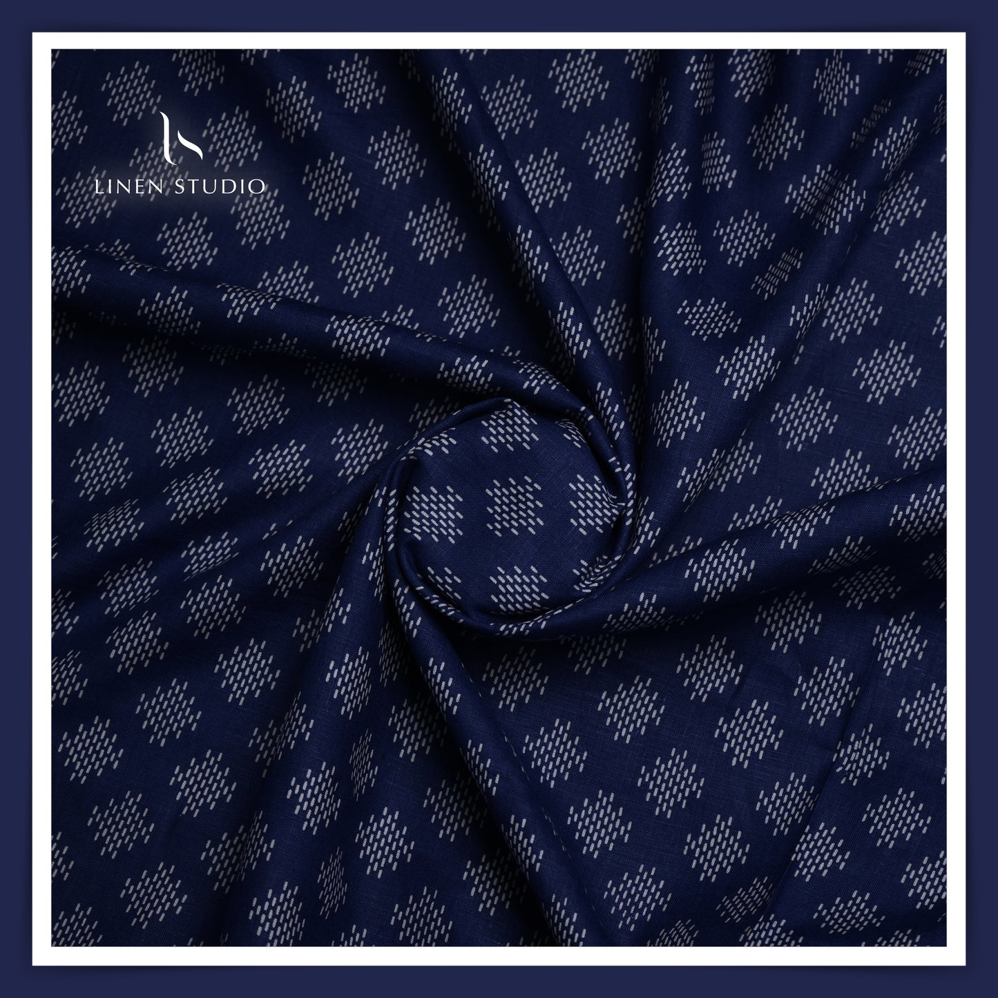 Premium Printed Shirting 60 Lea - Blue with White - Linen Studio