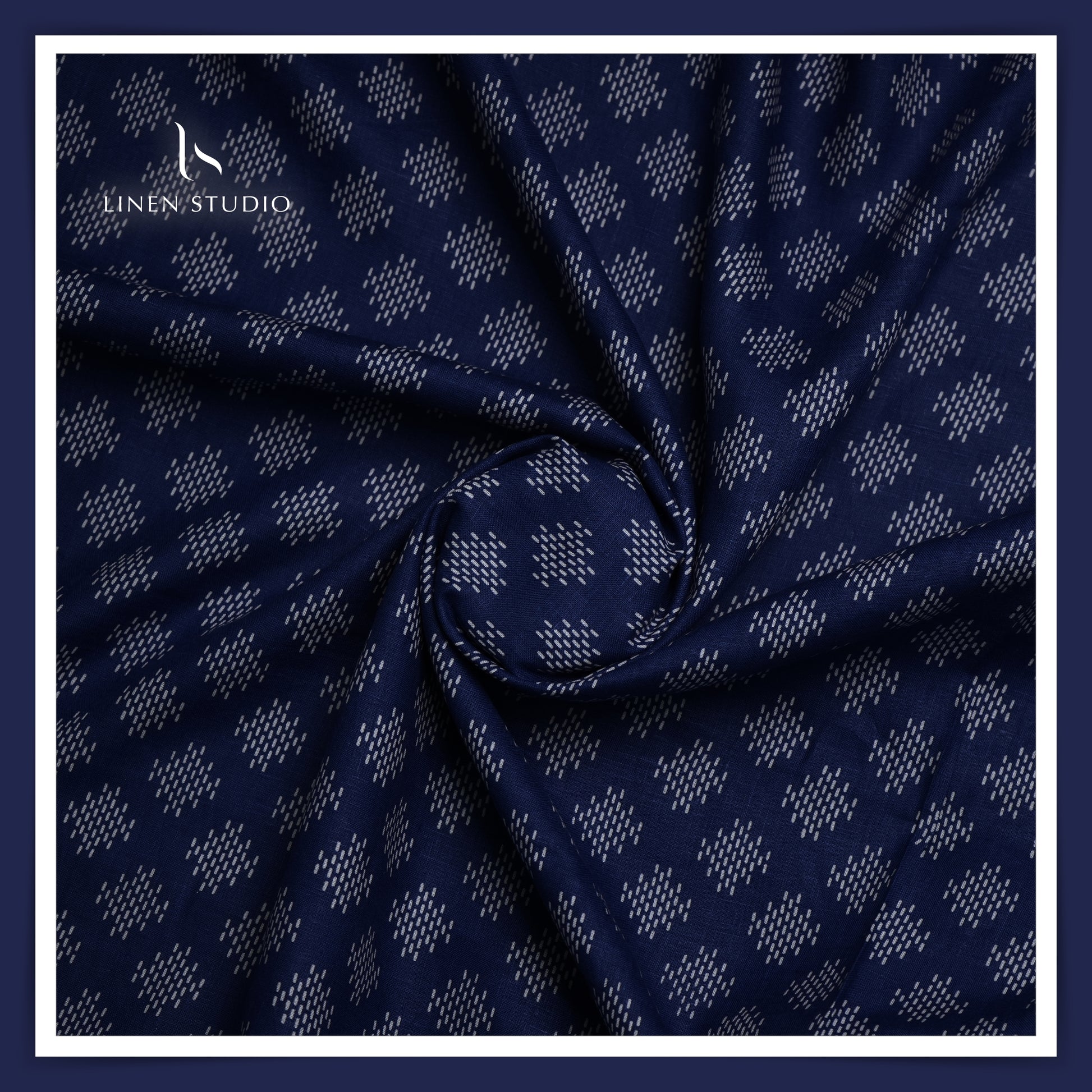 Premium Printed Shirting 60 Lea - Blue with White - Linen Studio