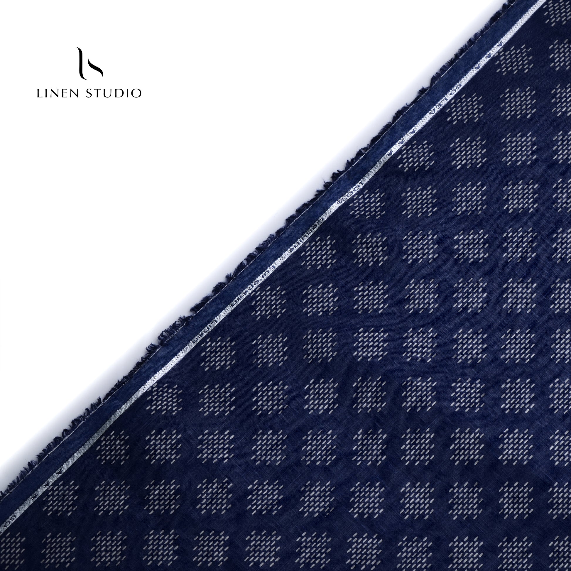 Premium Printed Shirting 60 Lea - Blue with White - Linen Studio