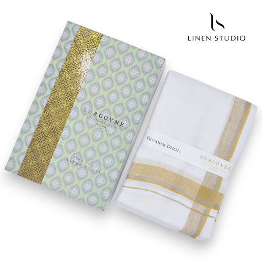 Mustard Medium Border - Pure Linen Dhoti By Burgoyne