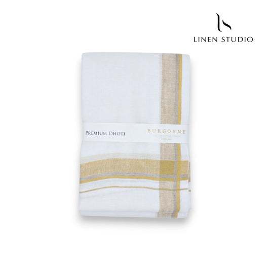 Mustard Medium Border - Pure Linen Dhoti By Burgoyne