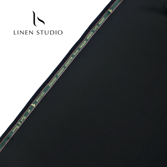 120's Merino Wool Vicuna by Mark & Peanni - Black Plain - Linen Studio