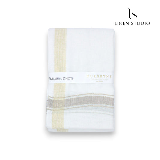 Oatmeal Gold Zari Border - Pure Linen Dhoti By Burgoyne