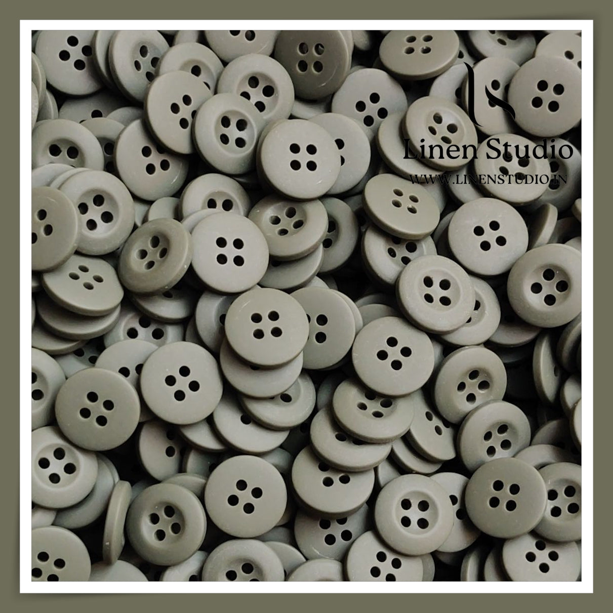 Round Rim 4 Hole Chalk Shirt Buttons - P254 Lead free SG036 24L Olive Green