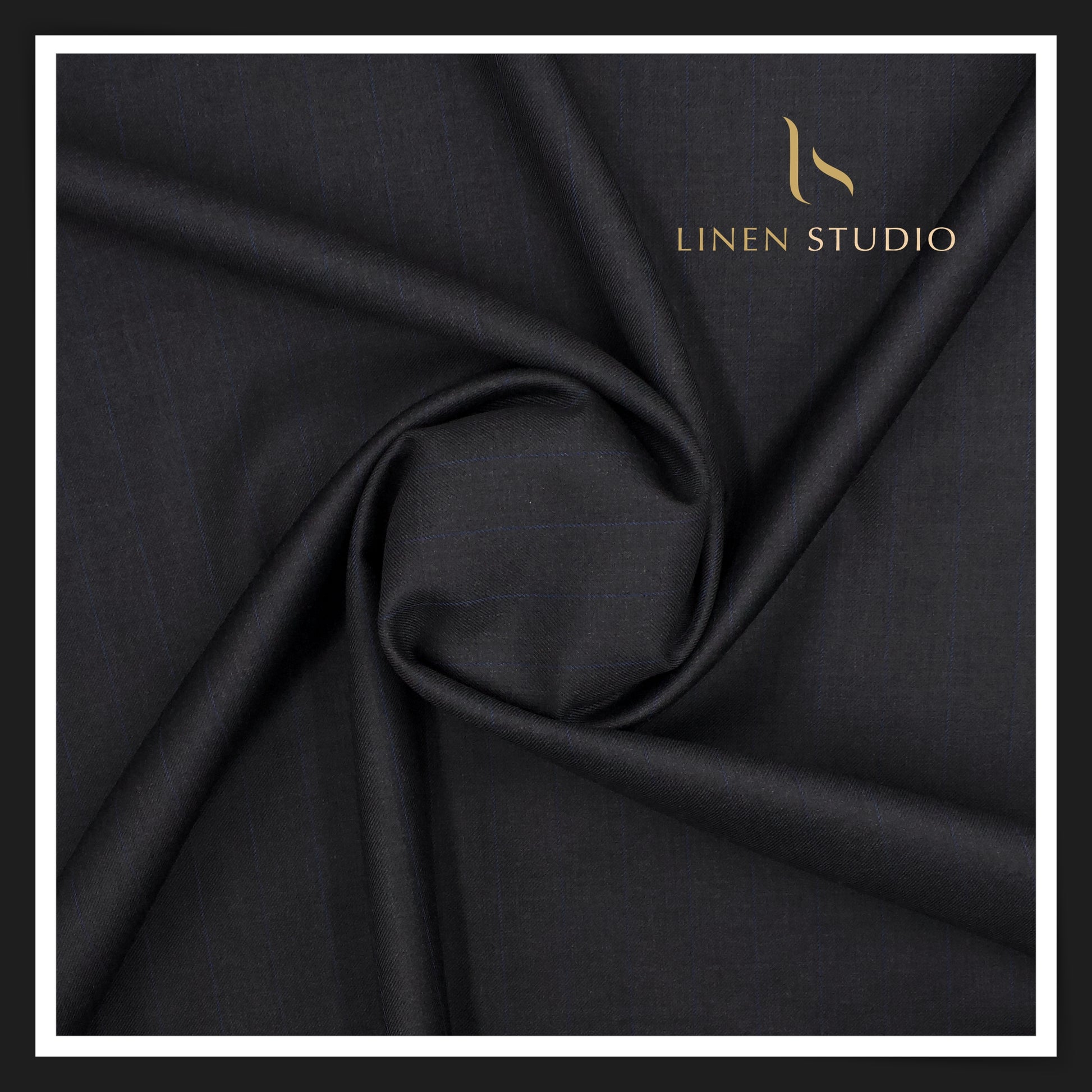 Raymond Markus 70's Australian Merino Wool Suiting - Black with Blue Stripes - Linen Studio