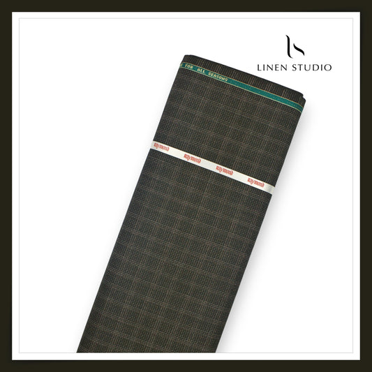 Raymond Superfine Sapphire Poly Wool Suiting - Green Dobby Checks (NEW) (Premium)