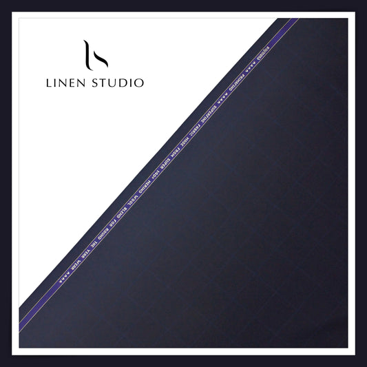 Raymond Super 140's Merino Wool Suiting - Tuna Blue Classic  Checks (NEW)