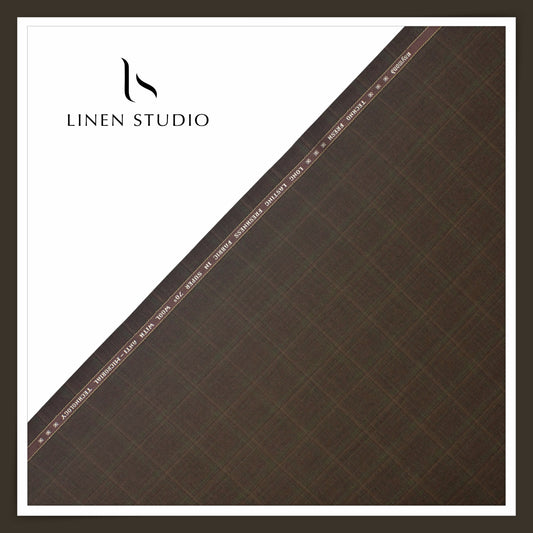 Raymond Poly Wool Blended Suiting - Woody Brown Checks (NEW) (Premium)