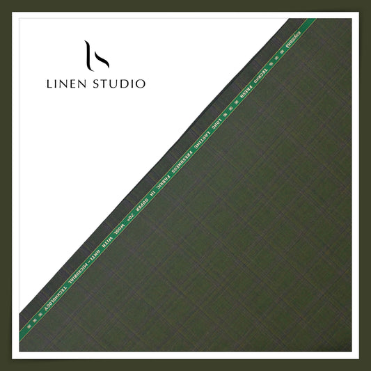 Raymond Poly Wool Blended Suiting - Lunar Green Checks (NEW) (Premium)