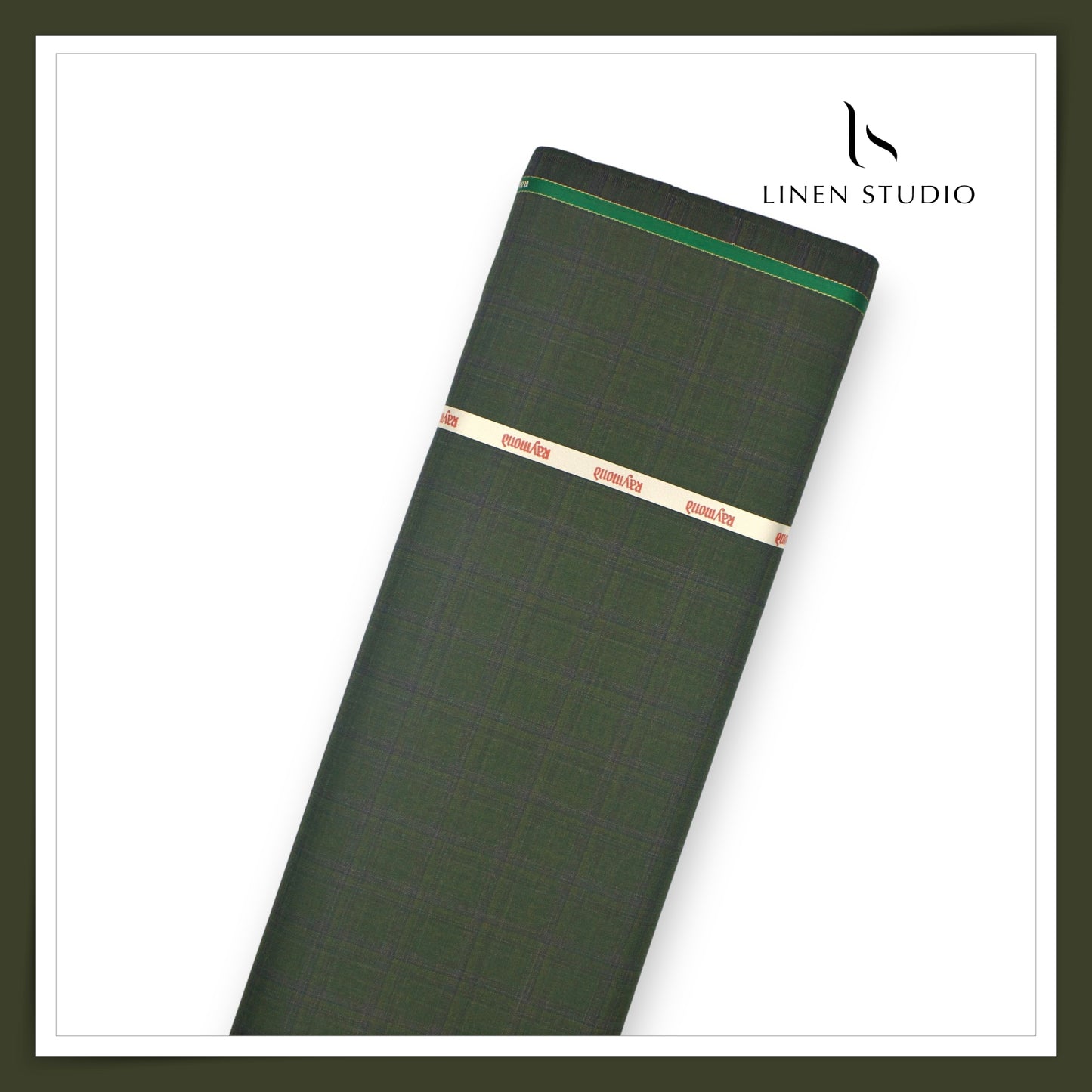 Raymond Poly Wool Blended Suiting - Lunar Green Checks (NEW) (Premium)