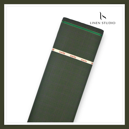 Raymond Poly Wool Blended Suiting - Lunar Green Checks (NEW) (Premium)