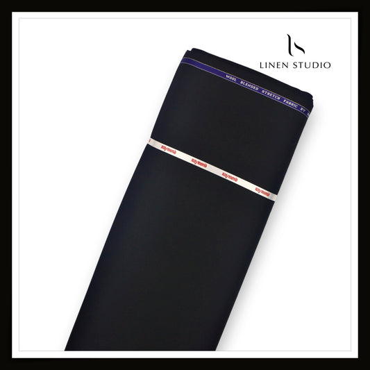 Raymond Poly Wool Blended Spandex Suiting - Dobby Weave Jet Black (NEW) (STRETCH)
