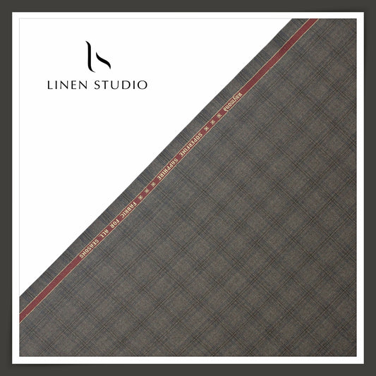 Raymond Poly Wool Blended Suiting - Carbon Grey Checks (NEW) (Premium)