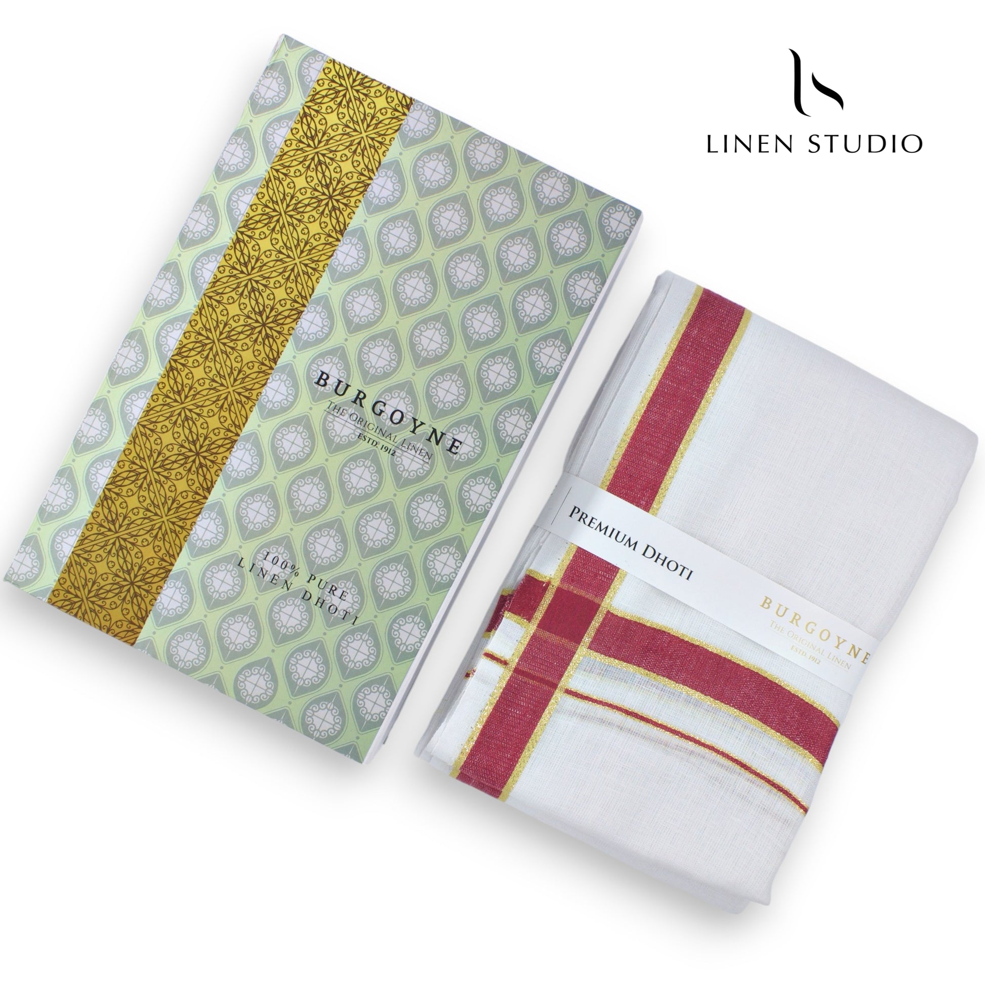 Golden Red Border - Pure Linen Dhoti By Burgoyne - Linen Studio