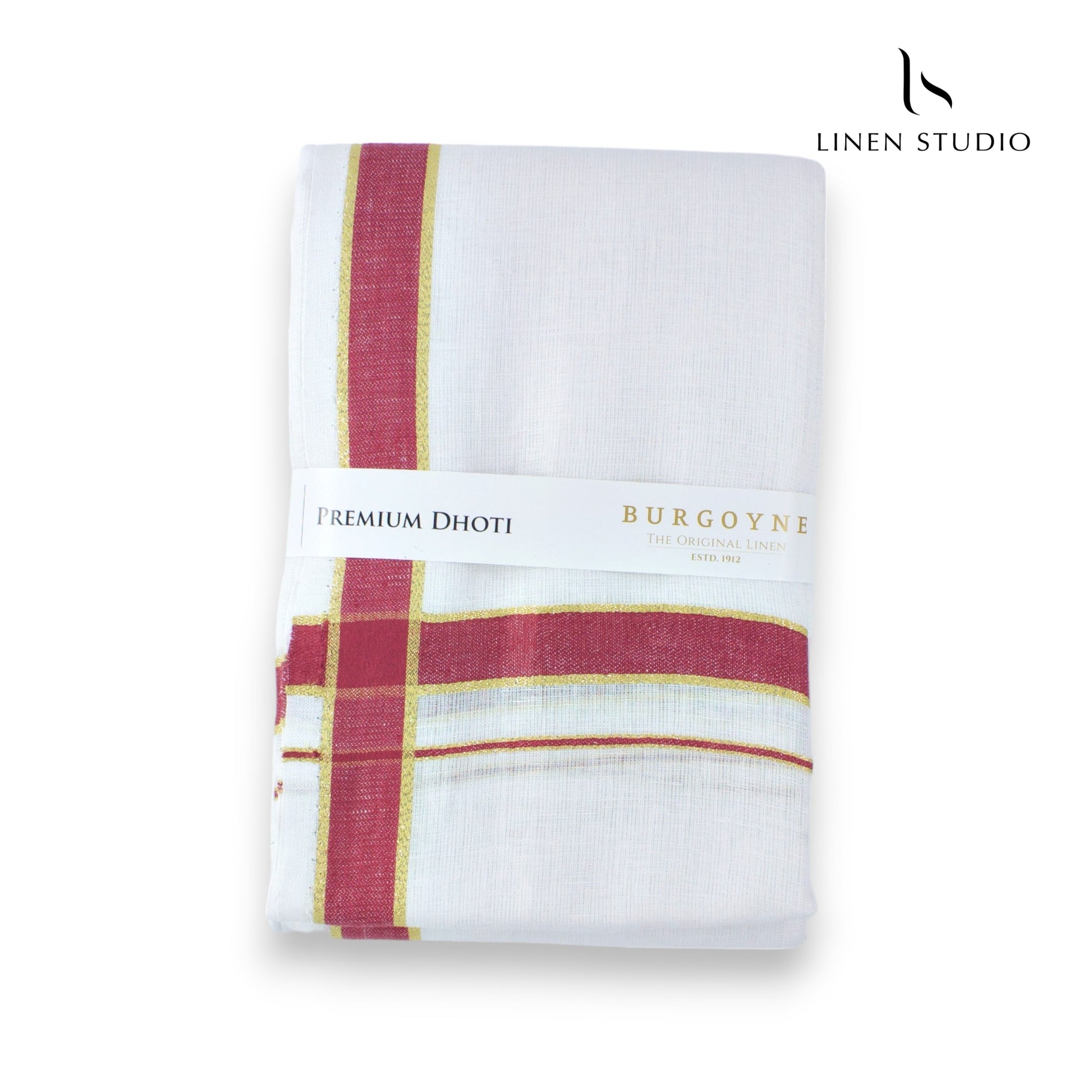 Golden Red Border - Pure Linen Dhoti By Burgoyne - Linen Studio