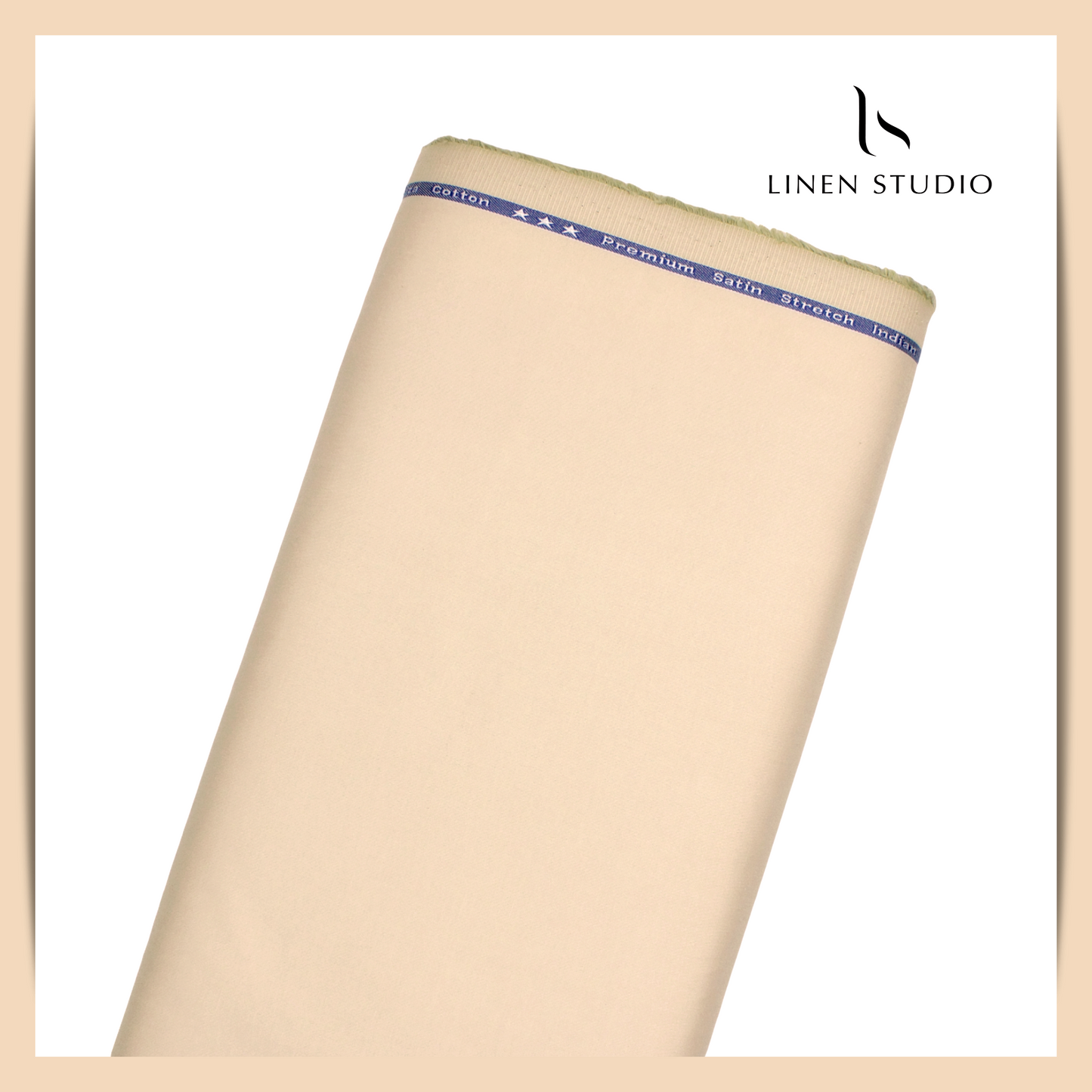 Premium Giza Cotton Satin Lycra Suiting - Light Apricot (98% Cotton 2% Lycra)