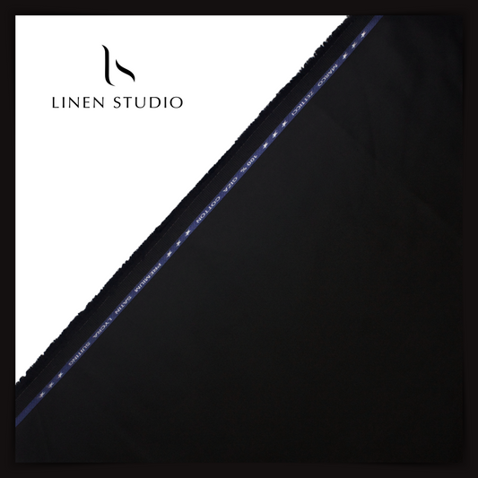 Premium Giza Cotton Satin Lycra Suiting - Deep Black (98% Cotton 2% Lycra)